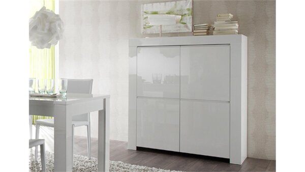 Highboard Amalfi in Weiß echt Hochglanz lackiert 4-türig