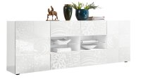 Sideboard MIROS 8 in weiß lackiert Front mit Siebdruck 241 cm