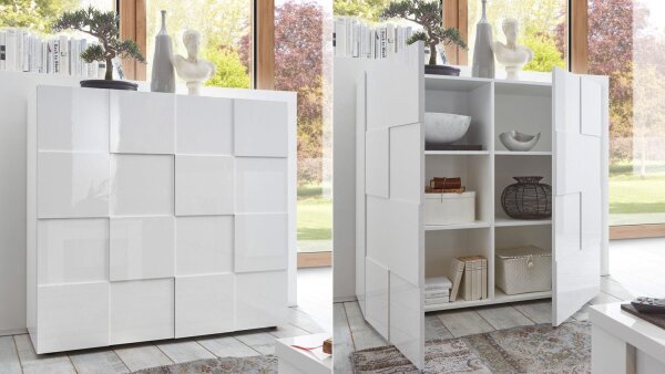 Highboard DAMA Hochglanz weiß lackiert 3D-Look