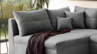 Ecksofa LUANA links Stoff dunkelgrau mit Kissen 248x176 cm