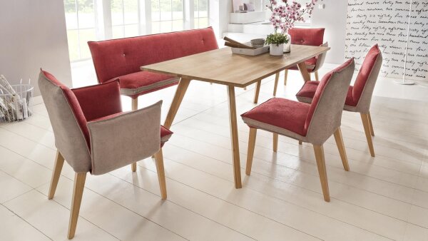 Essgruppe TRONDHEIM Eiche massiv mit Sitzmöbel GENUA rot beige