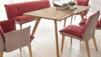 Essgruppe TRONDHEIM Eiche massiv mit Sitzmöbel GENUA rot beige