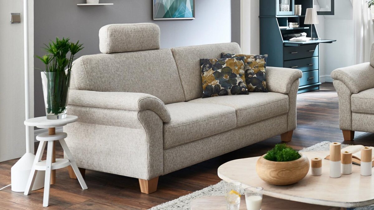 Sofa BORKUM 20 Sitzer in Stoff natur mit Federkern 20 cm Landhausstil