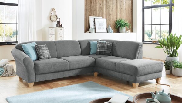 Ecksofa GOTLAND L Eckgarnitur Stoff grau inkl. Federkern 257x212 cm