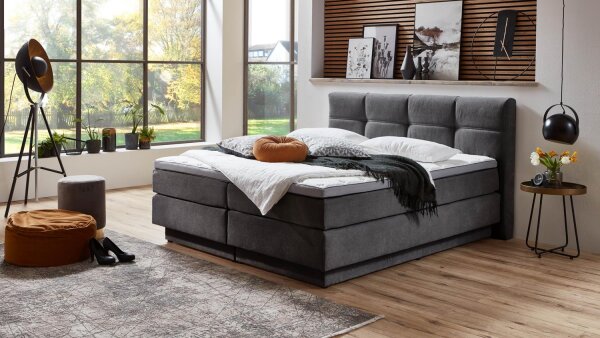 Boxspringbett PORTAGE 180x200 grau inkl. Bettkasten Topper