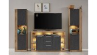 Wohnwand 1 ROCK Anbauwand Wohnzimmer in Wotan Eiche und...