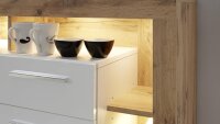 Highboard ROCK Sideboard Anrichte in weiß Hochglanz und Wotan Eiche