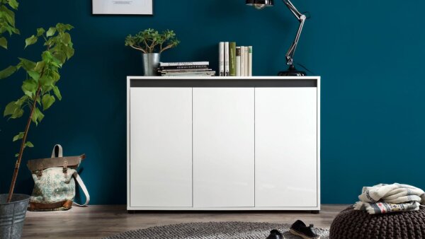 Sideboard 1 SOL Anrichte Kommode in weiß Hochglanz Lack grau Alteiche