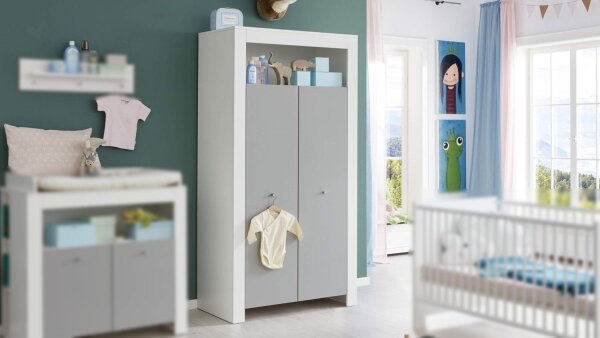 Kleiderschrank PASI Schrank Babyzimmer weiß grau 94x186