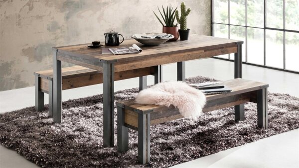 Tischgruppe PRIME Esszimmer Tisch Bank Old Wood Matera grau