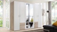 Kleiderschrank FREIBURG Front weiß Korpus Eiche sägerau Spiegel B 270 cm