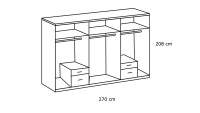 Kleiderschrank FREIBURG Front weiß Korpus Eiche sägerau Spiegel B 270 cm