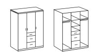 Kleiderschrank Clack in hochglanz weiß Eiche sägerau 135 cm