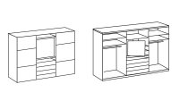 Schwebetürenschrank MAGIC Plankeneiche Glas grau mit TV-Funktion 300