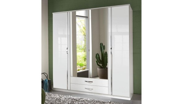 Kleiderschrank TRIO Schrank in weiß Hochglanz Chrom 180 cm mit Spiegel