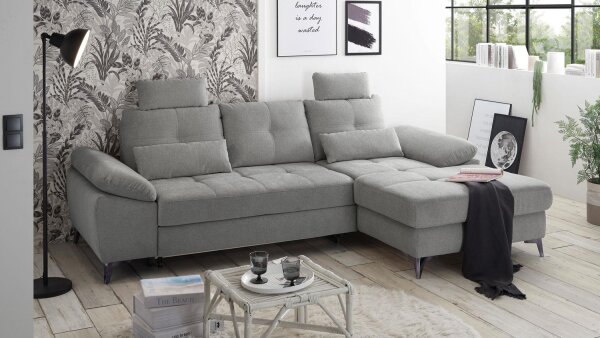 Ecksofa AUCKLAND Stoff grau Schlaffunktion und Bettkasten