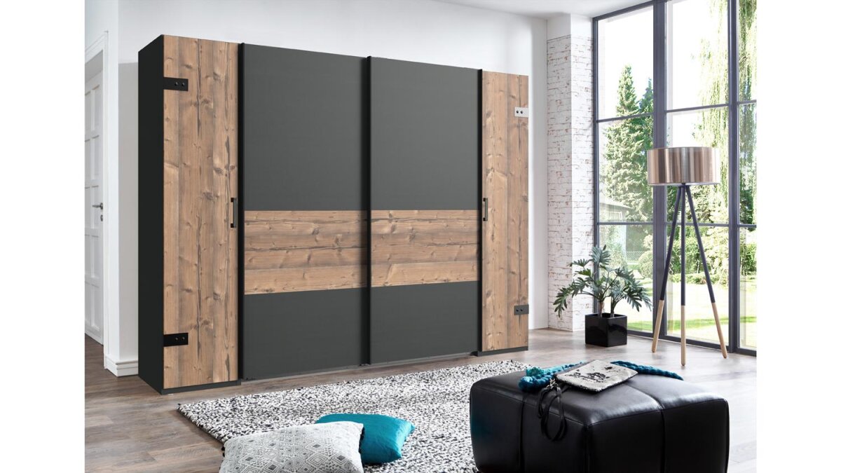 schwebetürenschrank stockholm silver fir graphit 270 cm