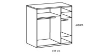 Schwebetürenschrank ALTONA 2-trg. Eiche Glas grey 135 cm