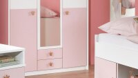 Kleiderschrank CINDY 2 weiß rosé Spiegel Schrank 139 cm