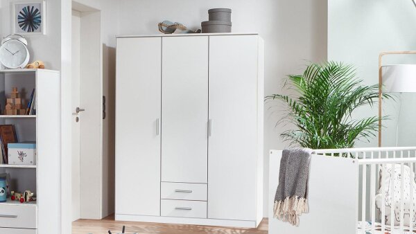 Kleiderschrank KIEL weiß 3-türig mit Schubkästen 135 cm breit