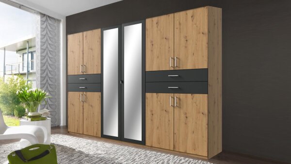 Kleiderschrank TAIGA Schrank Artisan Eiche graphit mit Spiegel 270 cm