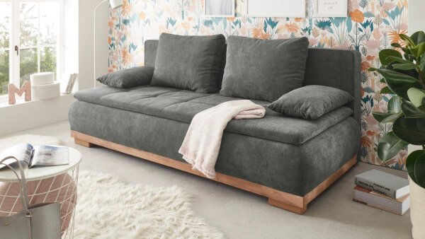 Schlafsofa MILA LUX.3DL Stoff stone grau inkl. Bettkasten 208