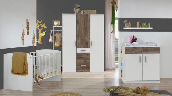 Babyzimmer JOKER 6 teilig weiß Flagstaff Eiche