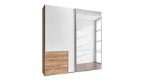 Schwebetürenschrank LEVEL 36 weiß Plankeneiche 3 Schubkasten 200 cm