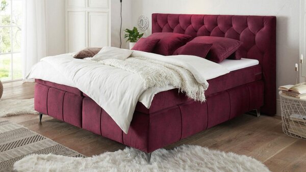 Boxspringbett PEMBROKE Bett burgund inkl. Topper 180x200