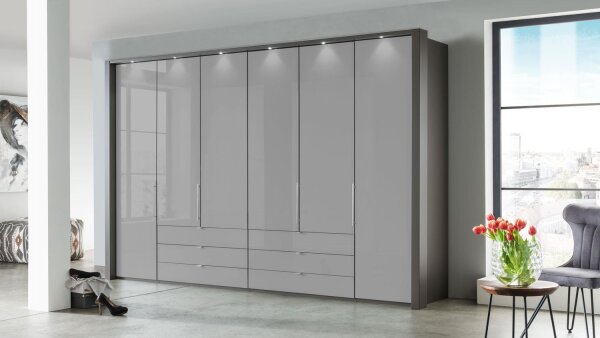 Kleiderschrank LOFT Schrank grau Glas Gleittür 300 cm