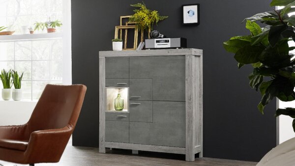 Highboard GRANADA Haveleiche Betonoxid dunkel mit LED