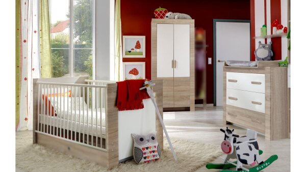 Babyzimmer EMILY 3-tlg. Eiche sägerau weiß