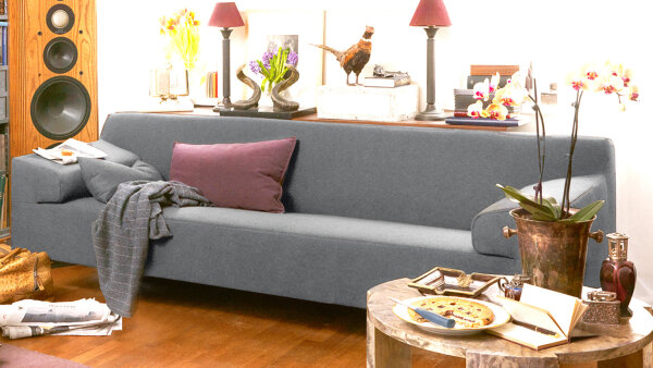 ROLF BENZ Sofa Freistil 180 Couch Stoff grau 220 cm Fuß schwarz