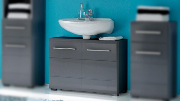 Badezimmer Waschbeckenunterschrank CHROME graumetallic Hochglanz