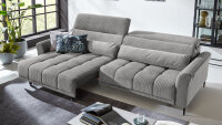 Bigsofa LOGAN Cord silbergrau elektr. XXL Sitzvorzug 60cm