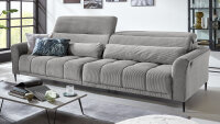 Bigsofa LOGAN Cord silbergrau elektr. XXL Sitzvorzug 60cm