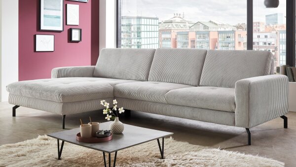 Ecksofa L MP-IN20110 Cord grey mit Vorziehbank motorisch