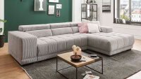 Ecksofa SATELLITE Cord grey mit Kopfteilverstellung