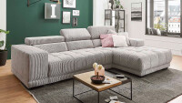 Ecksofa SATELLITE Cord grey mit Kopfteilverstellung