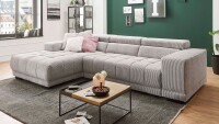 Ecksofa SATELLITE Cord grey mit Kopfteilverstellung