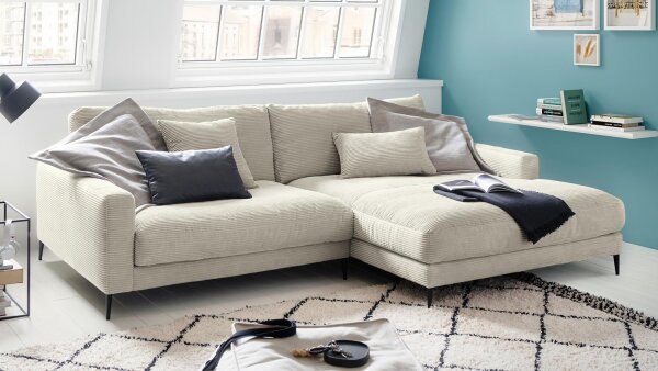 Ecksofa Uptown Cord snow Wellenunterfederung