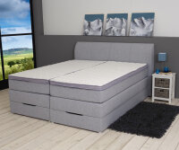 Boxspringbett 180x200 MODESTO BX1440 Stoff silber Topper