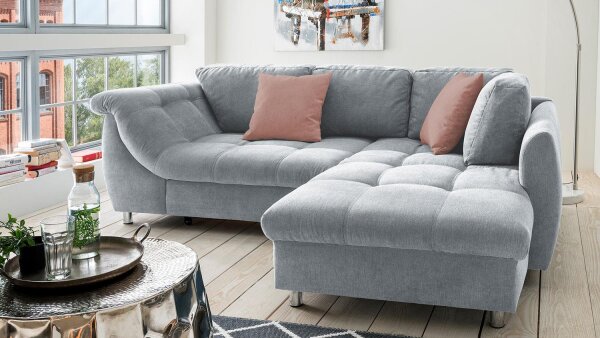 Ecksofa AGIRA mit Schlaffunktion Stoff grau und rosa 250x190