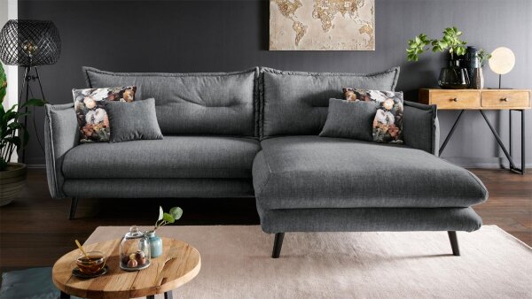 Ecksofa LAZIO Wohnlandschaft mit Kissen in anthrazit 255x180