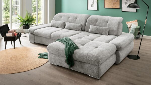 Ecksofa DALIDA Stoff silber inkl. Vollausstattung 300x196 cm