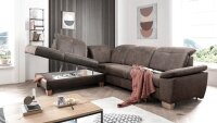 Ecksofa MANDURIA Stoff cappucino Bettfunktion Stauraum 278x230cm