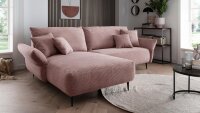 Ecksofa VANILLA Stoff Cord rosa Recamiere beidseitig...