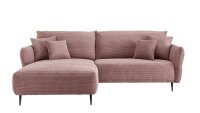 Ecksofa VANILLA Stoff Cord rosa Recamiere beidseitig montierbar