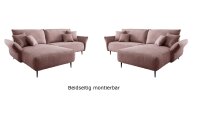 Ecksofa VANILLA Stoff Cord rosa Recamiere beidseitig montierbar