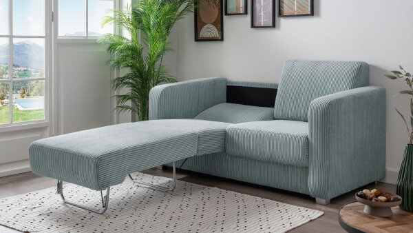 Schlafsofa MIA Funktionssofa Stoff Cord aqua getrennte Liegeflächen